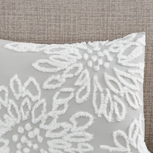 JLA Home Madison Park - 3 Tufted Cotton Chenille Floral Duvet Cover Set — Shabby Chic Warm Grey with Button Closures & Ties 90 L x 90 W x 0.13H MP12-6394