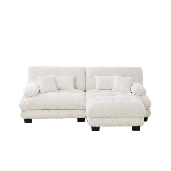 English Elm Cloud Couch Sectional Sofa For Stylish Living Rooms - Soft Chenille, Convertible Ottoman, 4 Pillows W714S00999