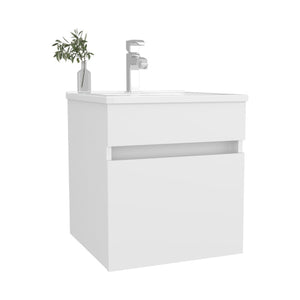 English Elm White Floating Bathroom Vanity With Integrated Sink, Compact Storage & Modern Design For Small Spaces B062P355655-GIGA