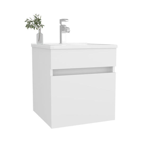 English Elm White Floating Bathroom Vanity With Integrated Sink, Compact Storage & Modern Design For Small Spaces B062P355655-GIGA