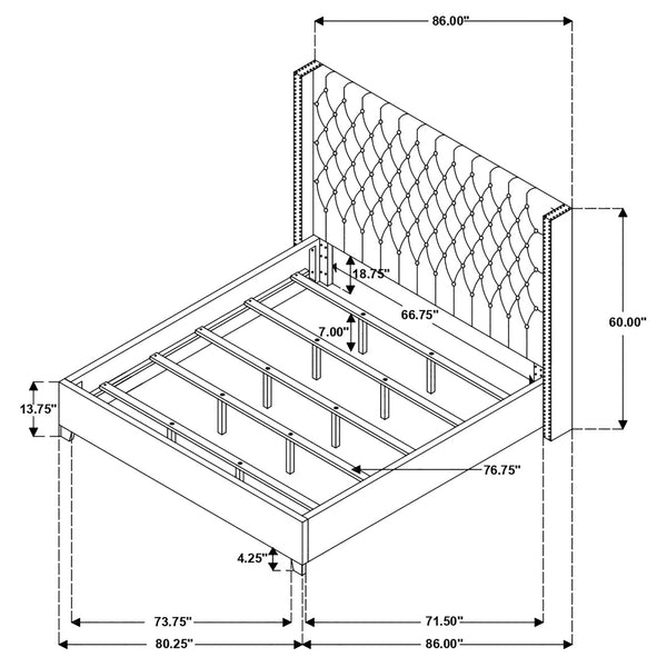 English Elm Lendra Grey Upholstered Eastern King Wingback Bed - Sophisticated Design For Modern & Classic Rooms B062S00706
