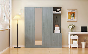 English Elm 4-Door Wardrobe with Full-Length Mirror, Dust-Proof Compartments, Shoe Door & Anti-Tip Safety Features Gray N820S00056E