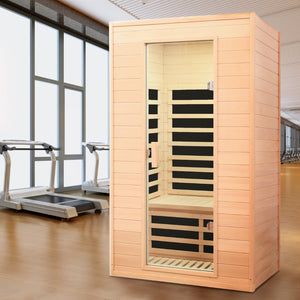 English Elm Hemlock Wood Two Person Far Infrared Indoor Sauna with Bluetooth and Led Lighting W632S00016