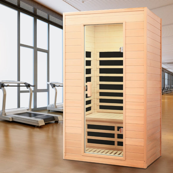 English Elm Hemlock Wood Two Person Far Infrared Indoor Sauna with Bluetooth and Led Lighting W632S00016