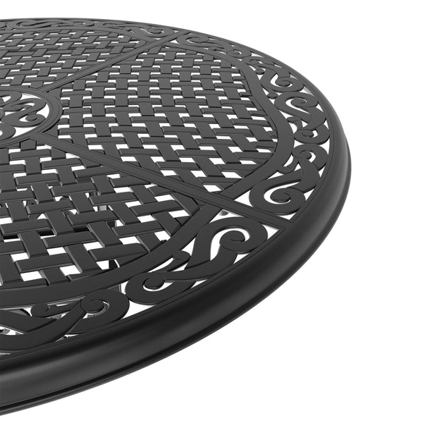 English Elm Ø48-inch Cast Aluminum Patio Dining Table for 6 – Round Black Frame, 160lb Capacity, Umbrella Hole W1710P166023