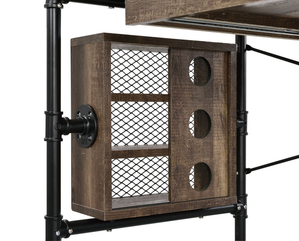 English Elm Endang Weathered Oak & Black Writing Desk with Drawer and 3-Tier Left Shelf, KD Metal Frame B2726P279122