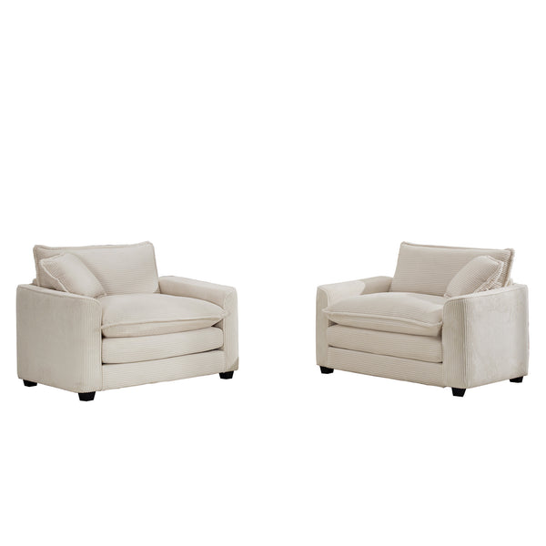 English Elm Luxurious Deep Seated Sofa Set With 2 Single Accent Chairs In Light Beige Corduroy For Living Spaces W714S00764