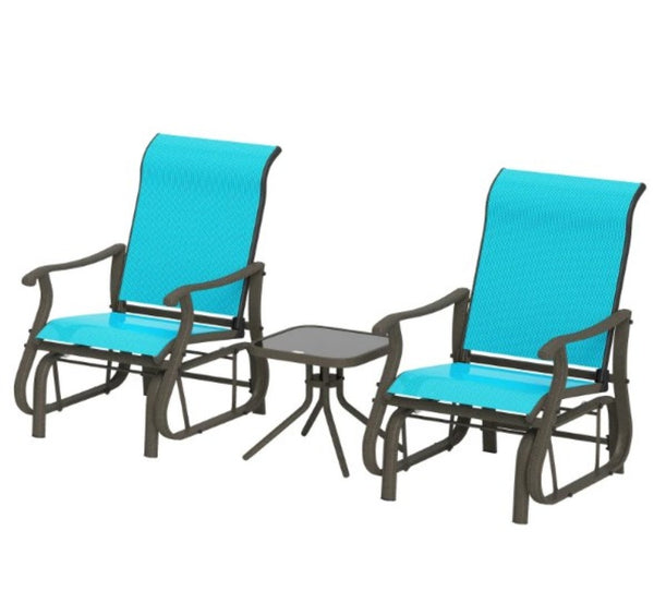 English Elm Gliding Patio Bistro Set Powder Coated Steel Mesh Chairs Tempered Glass Table T3971P420490