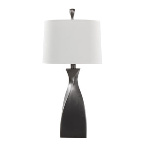 English Elm Curvo 30" Contemporary Polyresin Table Lamp Set of 2 in Rubbed Grey Slate with White Linen Shade, 3-Way B202P224055