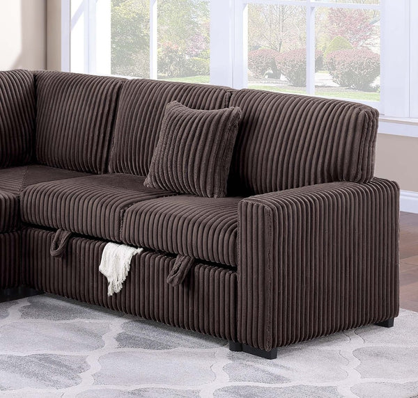 English Elm Modern Corduroy Sectional Sofa with Storage Pull Out Bed and Usb Charging Port B011S02172