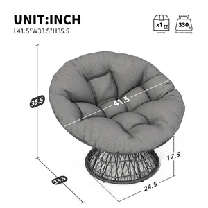 English Elm 41.5" Ergonomic Papasan Wicker Chair with Ultra-Thick Cloud Cushion, 360° Swivel, Waterproof UV-Resistant Fabric Gray N723P212569E