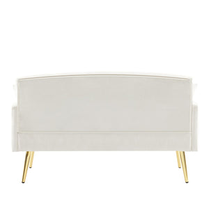 English Elm Cream Velvet Tufted Loveseat with Gold Legs for Glam Living Rooms and Studios W3985P417896