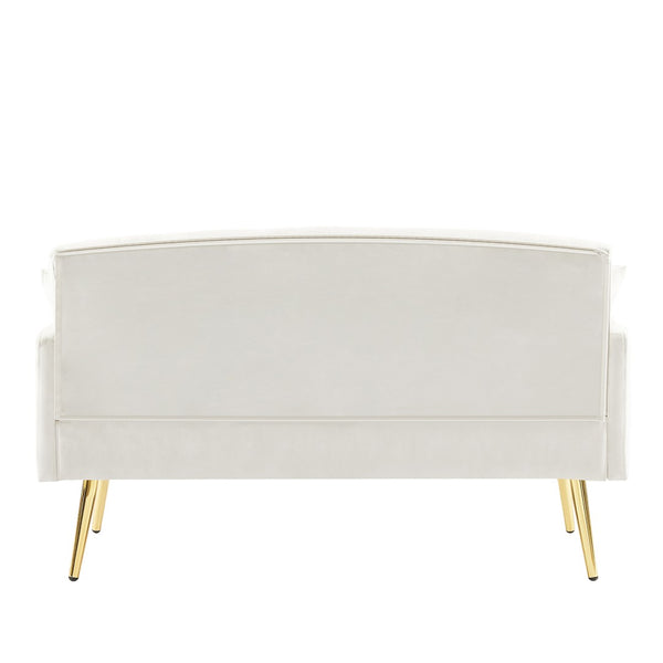 English Elm Cream Velvet Tufted Loveseat with Gold Legs for Glam Living Rooms and Studios W3985P417896