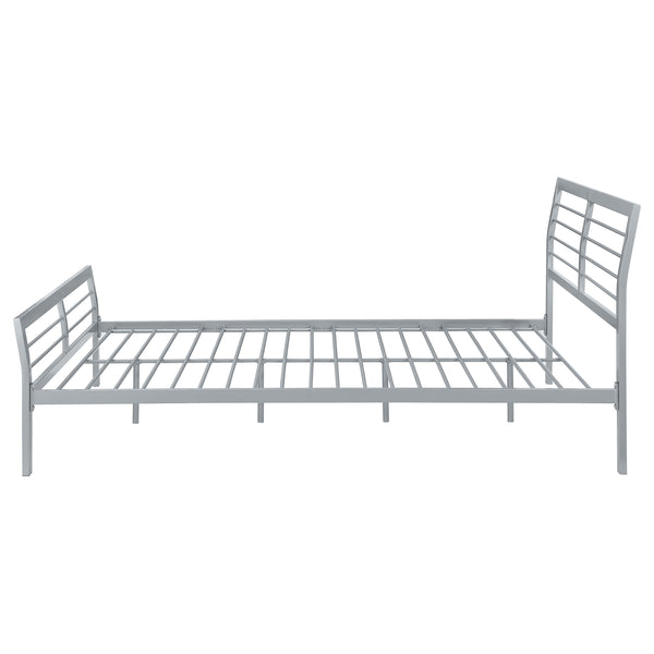 English Elm Fielding Silver Queen Metal Bed with Modern Nautical Design, Silver Finish, Clean Horizontal Lines for Contemporary Bedrooms B062S01089