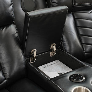 English Elm Power M073 3+1+1 Sofa with Dual Recliners, Wireless Charger, USB, AC, Bluetooth Speaker, LED Lights W1805S00098