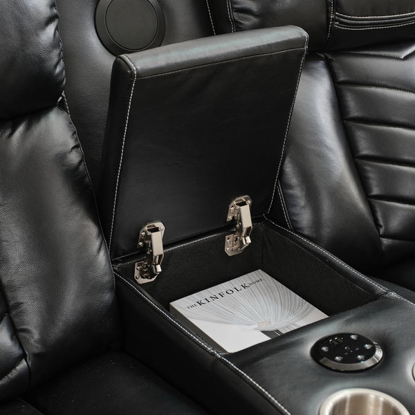 English Elm Power M073 3+1+1 Sofa with Dual Recliners, Wireless Charger, USB, AC, Bluetooth Speaker, LED Lights W1805S00098