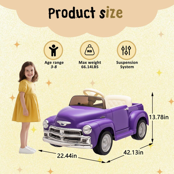 English Elm 12v Chevrolet 3100 Licensed Vintage Pickup Ride on Truck with Led Lights and Parent Remote Purple W1578P214181