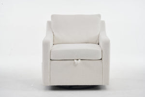English Elm 011-Teddy Plush Swivel Accent Chair with High Back, Rivet Trim, 360° Rotation, Storage & Pockets Ivory W527P190834