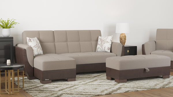 English Elm PrimeNest SkyHaven Upholstered Ottoman with Storage — Compact Microfiber Seat, Click-Clack Convenience Tan+Brown B030P280952