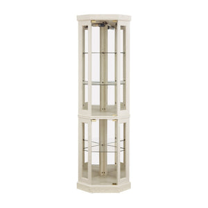 English Elm Corner Curio Cabinet Lighted Glass Display Case with Mirrored Back for Living Room Antique White W2275P194429