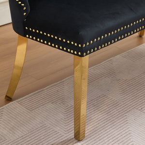 English Elm Velvet Double Dining Loveseat Bench - Luxurious Black Tufted Seating With Gold Legs For Modern Homes W1143P362523-GIGA