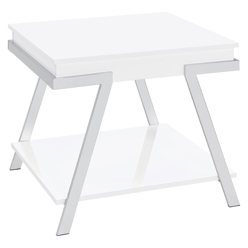 English Elm Briana Lacquered Mdf End Table with Chrome Legs and Open Shelf for Modern Living B062P447811