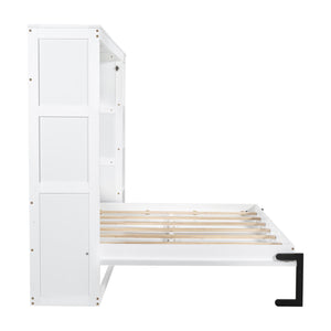 English Elm Full Full Size Murphy Bed with Bookshelf and Fold-Down Work Surface, Space-Saving LVL/MDF Design White GX002220AAK