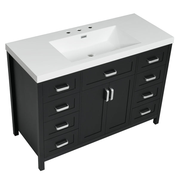 English Elm Christopher Knight Home® - 48" Bathroom Vanity with Sink Combo | 2 Doors 8 Soft-Close Drawers, Resin Top, Pine Legs Black N759S337621B