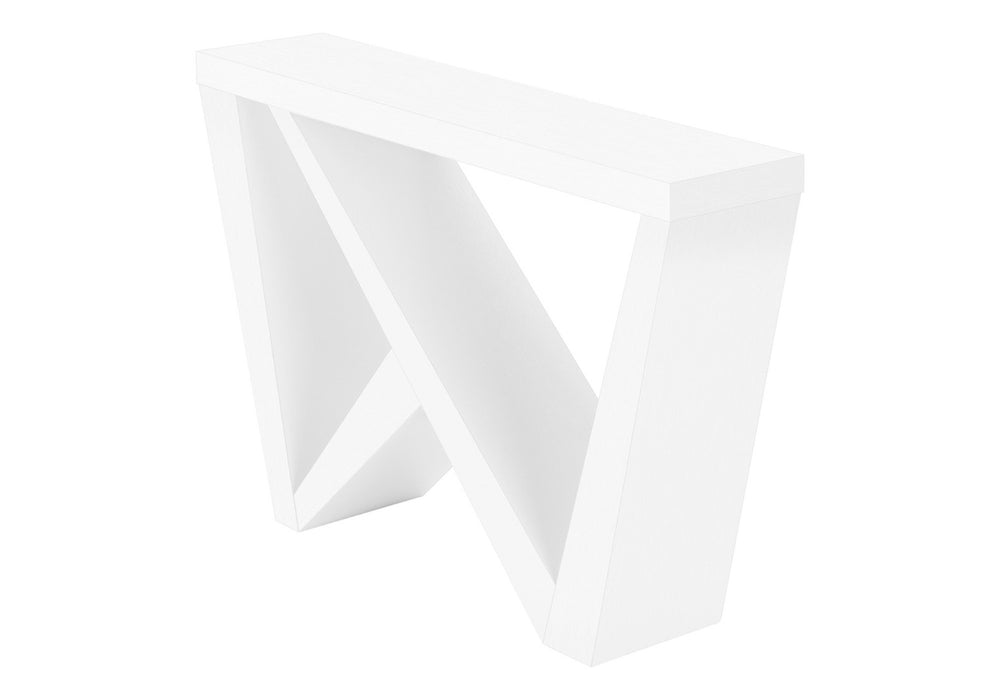 English Elm Accent Console Table White Laminate Sculptural Base Slim Entryway Modern Design B2710P219034