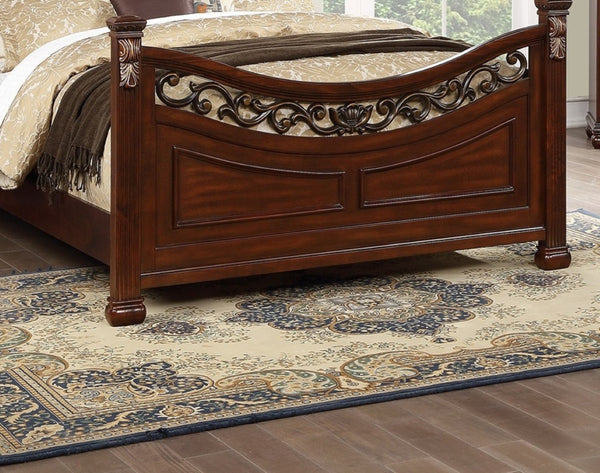 English Elm Traditional Eastern King Bed Two Panel Headboard Dark Cherry Wood Bedroom Frame B011S02115