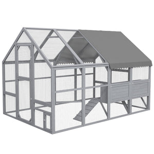 English Elm Wooden Fir Catio Outdoor Cat Enclosure with Uv Cover Platforms and Climbing Ladders T3971S00076