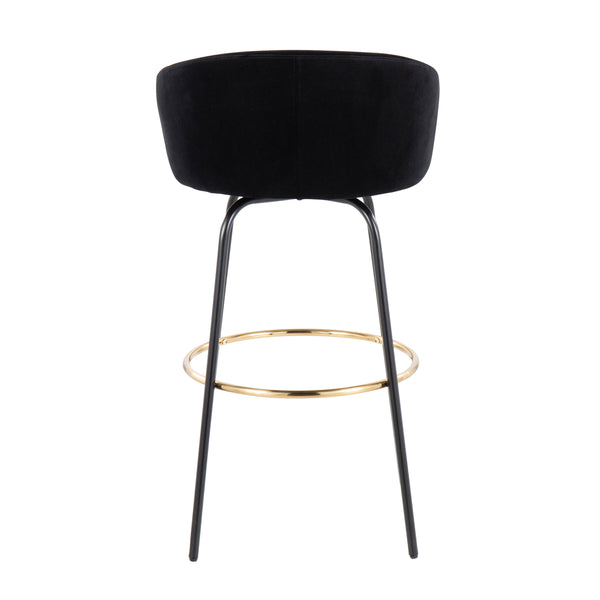 English Elm Claire Velvet Swivel Barstool with Gold Footrest and Black Metal Frame — Contemporary Glam Seating Set Black B202S00506