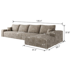 English Elm 135" Cloud Sectional Couch - Modern L-Shape Sofa In Plush Camel Corduroy For Effortless Living Room Comfort W2824S00057