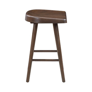 English Elm Brown Acacia Wood Counter Height Dining Set Six Saddle Stools Industrial Metal Footrest B011S02272