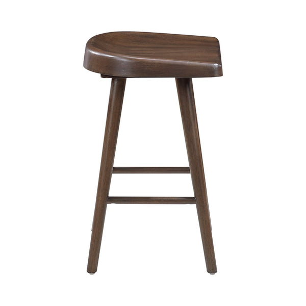 English Elm Brown Acacia Wood Counter Height Dining Set with Saddle Stools and Metal Footrest Rail B011S02271