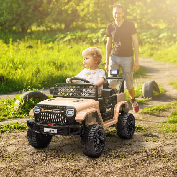 English Elm Qaba 12v Battery Powered Kids Ride on Utv with Spring Suspension and Remote Khaki W2225P249875