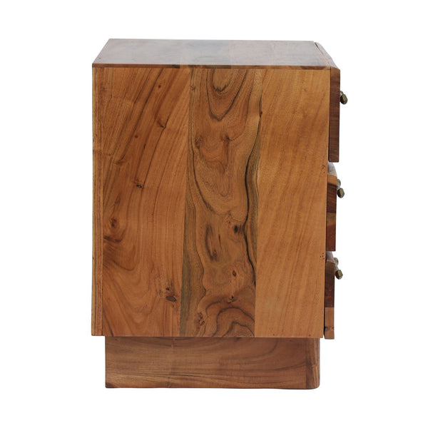 English Elm Christopher Knight Home® - NIGHTSTAND — Handcrafted Acacia Wood Nightstand with 3 Drawers, Antique Brass Handles, Boho Chic 68804.00