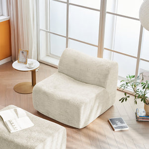 English Elm Ultra-Comfortable Velvet Compressed Foam Sofa Chair with Ottoman and Pillow — Space-Saving Lounge Solution Beige W1765P342022