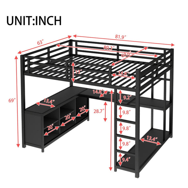 English Elm Metal Twin Xl Loft Bed with L Shaped Desk Wardrobe and Storage for Teens W1580S00417