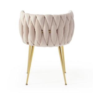 English Elm Modern Velvet Upholstered Dining Chairs Woven Back Gold Legs Set of 2 for Any Room W1117P440615