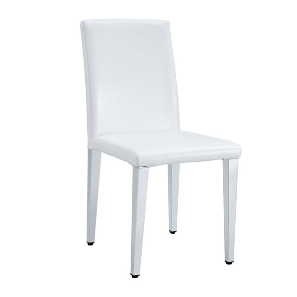 English Elm Two Pu Leather Dining Chairs Glossy White Shell Silver Metal Legs Modern Set W1151P360537