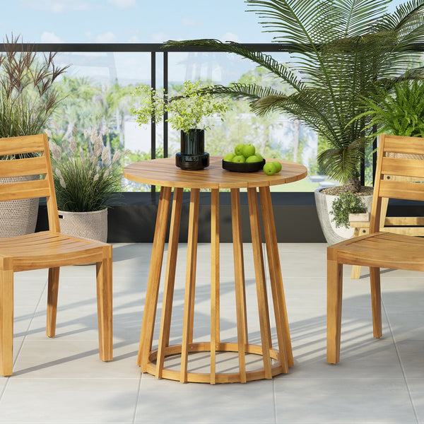 English Elm Christopher Knight Home® - Outdoor Round Top Acacia Wood Dining Table with Slat Drainage, Solid Teak Finish, Stable Circular Base N773P191382T