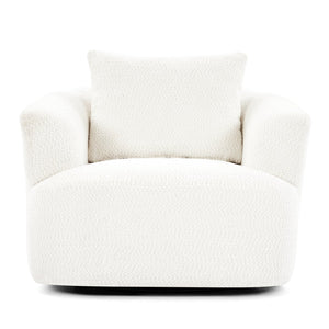 English Elm 360° Swivel Chair with Boucle Upholstery, Deep Pocket-Spring Seat, Ergonomic Curved Arms & Minimalist Design for Living Room Comfort Beige N719P288552A