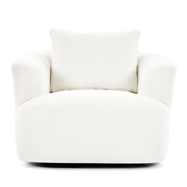 English Elm 360° Swivel Chair with Boucle Upholstery, Deep Pocket-Spring Seat, Ergonomic Curved Arms & Minimalist Design for Living Room Comfort Beige N719P288552A