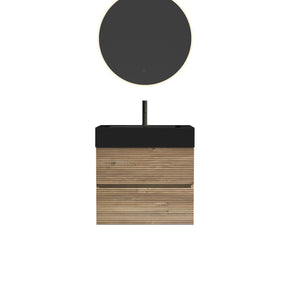 English Elm 24' Mid-Century Wall-Mounted Vanity with Engineered Quartz Basin, Hidden Handle, Extra Storage, Soft-Close Drawers Oak W1865S00164