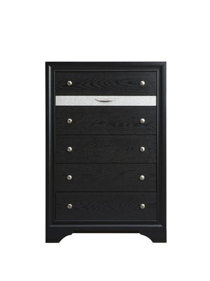 English Elm Madrid 6-Drawer Chest with Felt Lined Tray, Silver Acrylic Trim & Nickel Handles for Modern Storage Black 56 L x 37 W x 20 H B078P286059