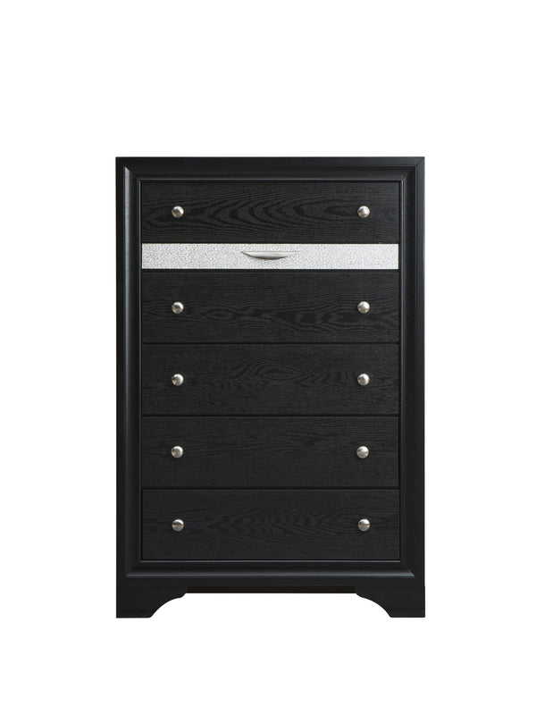 English Elm Madrid 6-Drawer Chest with Felt Lined Tray, Silver Acrylic Trim & Nickel Handles for Modern Storage Black 56 L x 37 W x 20 H B078P286059