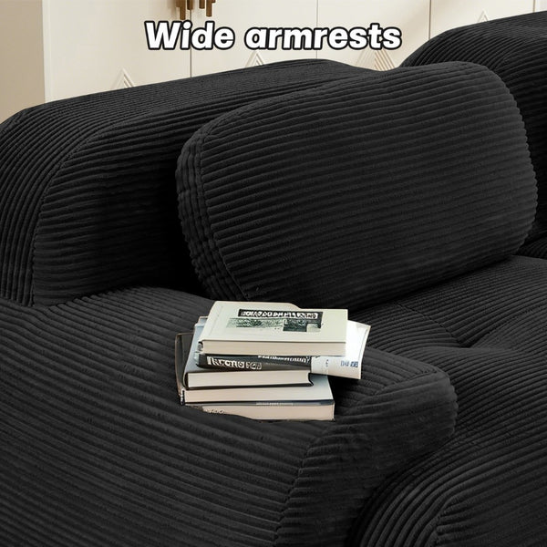 English Elm L-shaped Modular Corduroy Sectional Sofa Ergonomic Low Profile Living Room Seating Black W714S01276