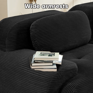 English Elm 82'' Modular L-shaped Sectional Sofa Corduroy Upholstery Curved Arms for Living Rooms Black W714S01273