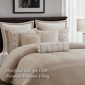 English Elm 9-piece King Bedding Set Velvet Slub Fabric Embroidered Comforter with Euro Shams Taupe B035P482954